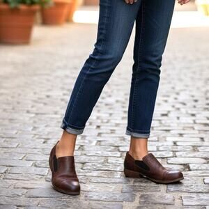 Korks Brogue Oxford Leather Cap Toe Brown Slip On Shoe Size 7